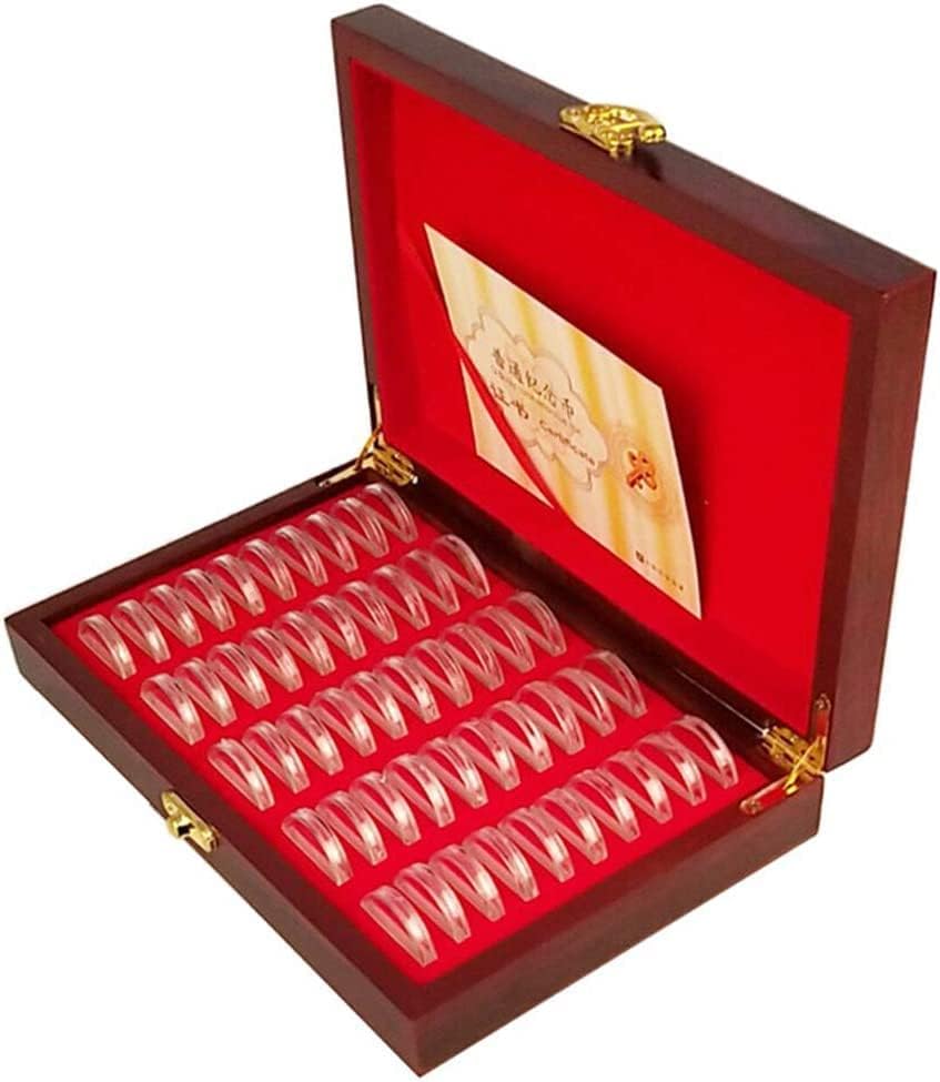 Tuzsocr Collectable Coin Storage, 50 Coin Capsules, Wooden Storage Box + Inner Padding, Sealed Coin Holder 18 mm, 21 mm - Image 4