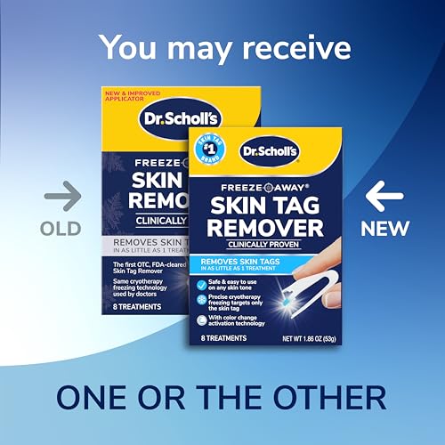 dr scholl39s freeze away skin tag remover kit 8 ct  completely removes skin tags in as little as 1 treatment fda-cleared amp clinically proven at-home removal easy 1-handed action permanent results