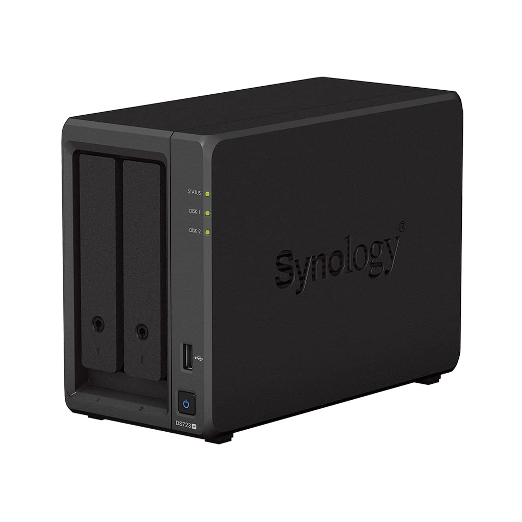 Synology DS723+ Diskstation NAS à 2 Baies (AMD Ryzen™ 4 Threads R1600 Dual-Core 2 Go de RAM, 2 x RJ-45 1 GbE LAN-Port) Ensemble de 4 to avec 2 x 2 to Seagate IronWolf