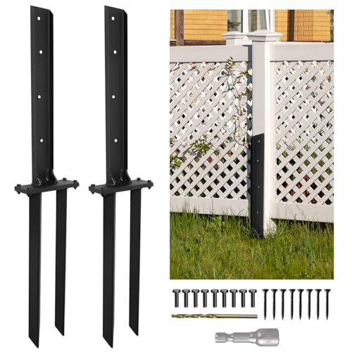 YVHFWOY Fence Post Repair Kit,Heavy Duty Steel Fence Post Repair Stakes,Post Anchor Double Ground Spike,Wooden Fences Post Support for Repairing Damaged Fence Gate Posts Sign Posts or Mailbox(2Pack)…
