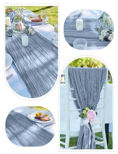 FUANGUI 6 Pack Cheesecloth Table Runner Dusty Blue 10Ft, 120 Inches Easter Table Runner, Spring Boho Gauze Fabric Romantic Cheese Cloth Table Runner for Baby Shower Wedding Birthday Home Decoration