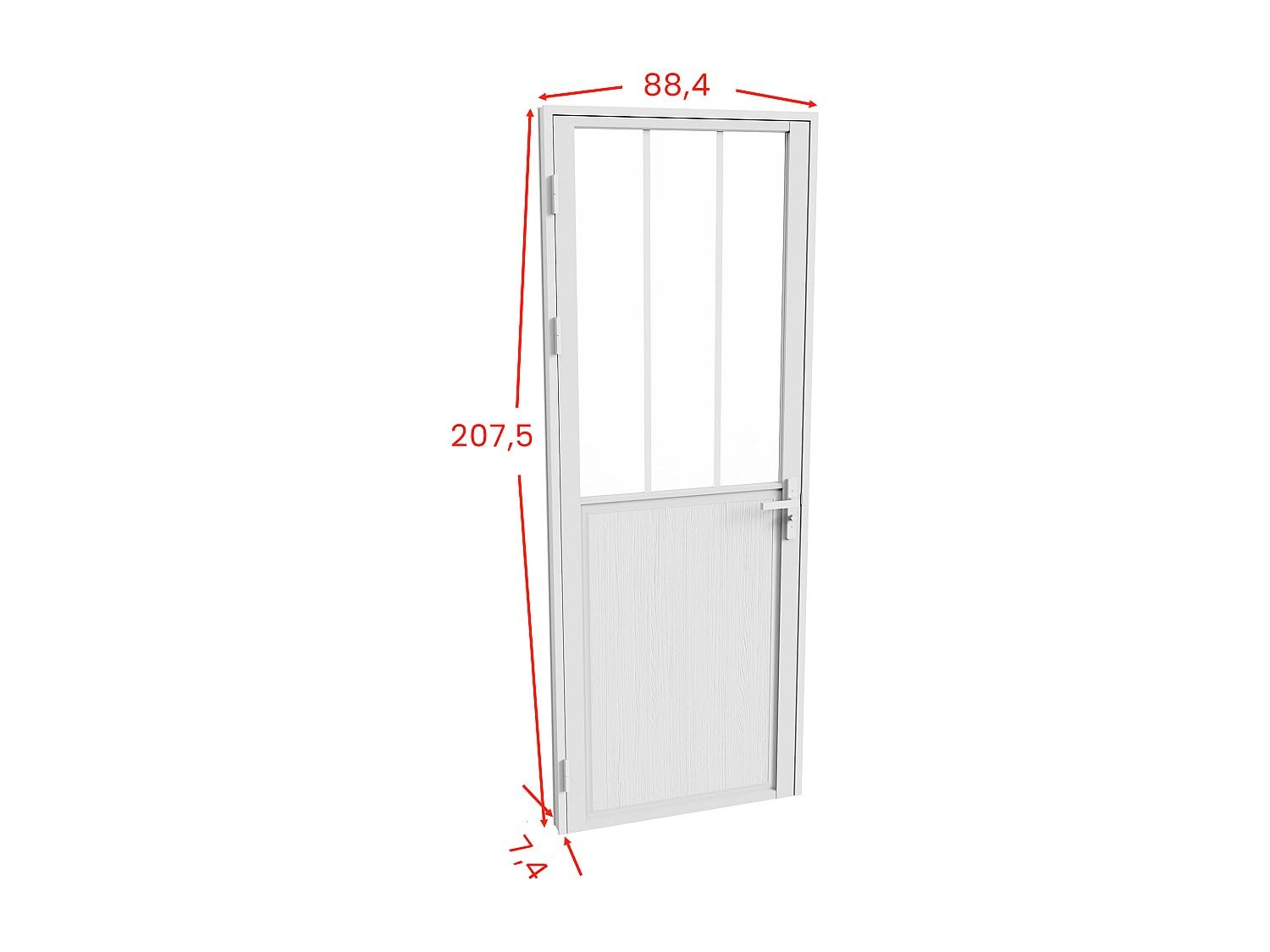 Vente-unique-Bloque de puerta reversible de aluminio y vidrio templado estilo taller - Alt. 204 x An. 83 cm - Blanco - ERMELO