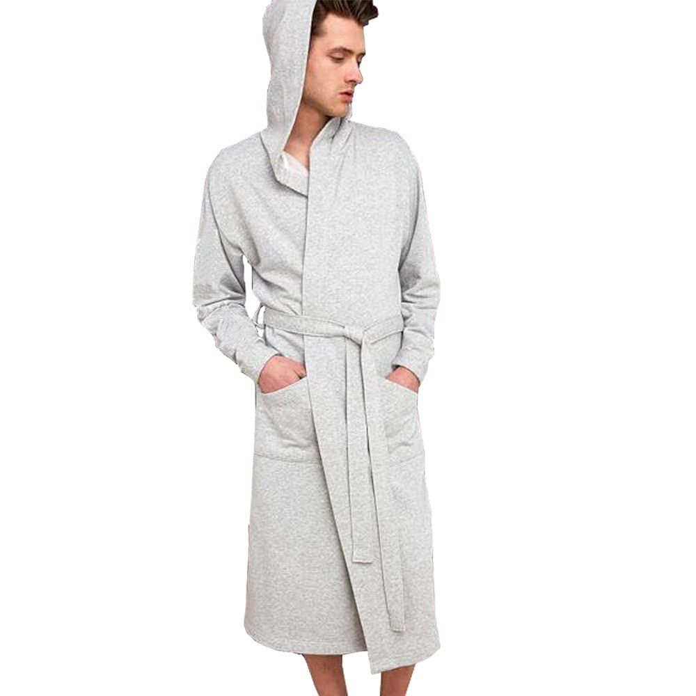 HOLOVE Men's Cotton Bathrobe Lightweight Kimono and Hooded Robes