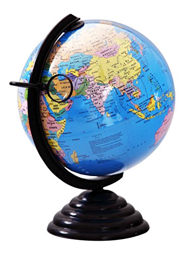 GLOBUS 1001 M 10 Inches 26 Cms Diameter and 13.5 Inches /34 Cms Height Rotating World Globe with Sliding Magnifying Glass on Arc With A.B.S Polymer Moulded Arc & Base Laminated Globe Surface with Time Scales and Informative Reading Instructions
