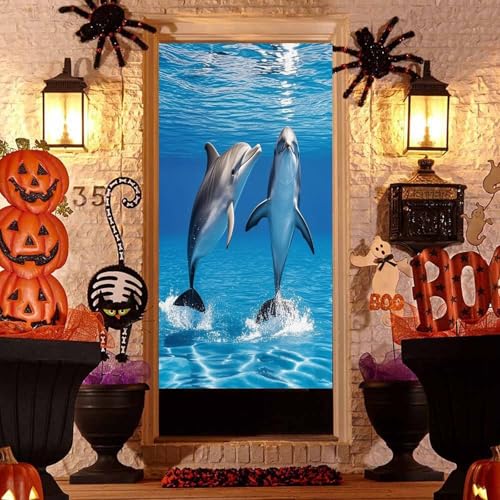 Cortinas divisoras de privacidad para pasillo y dormitorio con diseño de delfines 7