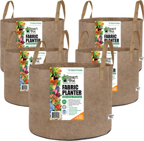 Smart Pot 5 Count Soft-Sided Fabric Garden Plant Container Aeration Planter Pots Tan with Strap Handles 15 gal