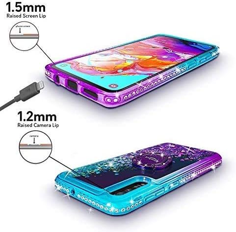 Silverback Galaxy A70 Case, Moving Liquid Holographic Sparkle Glitter Case with Kickstand, Bling Diamond Bumper W/Ring Slim Protective Samsung Galaxy A70 Case for Girls Women -Purple W