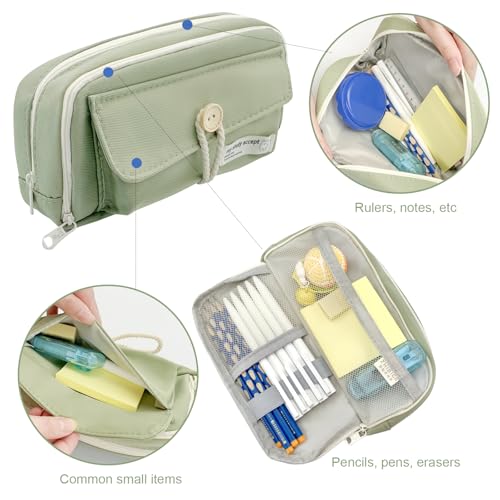 Image of Large Capacity Pencil Case, 4-layer Pencil Case Pouch, Green Pencil Bag for Office, Pencil Case for Adult
