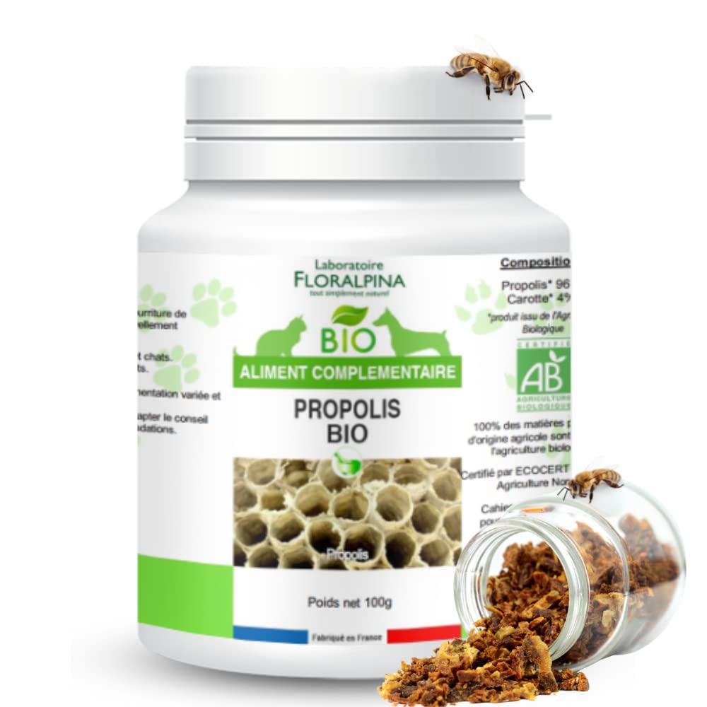 Propolis Bio 100g pour Chien et Chat - Hygiène buccale, Stimulation des défenses immunitaires, cicatrisation des plaies
