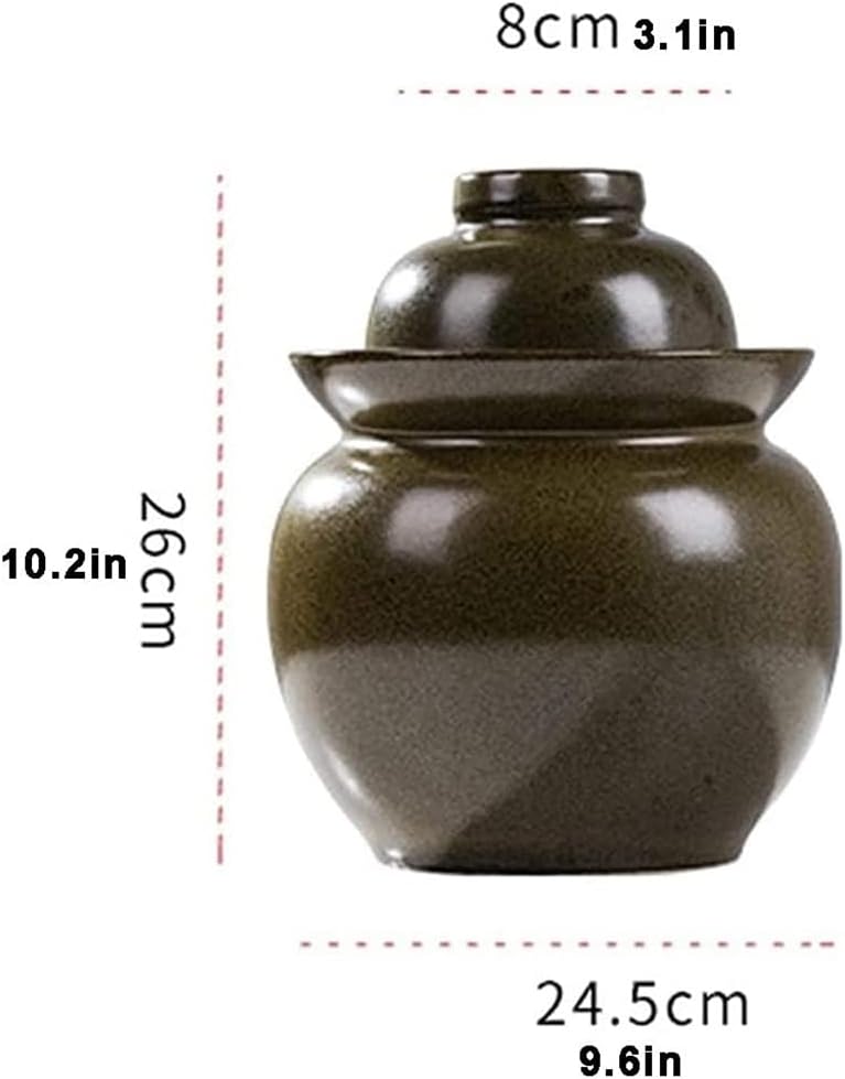 Green Traditional Chinese Porcelain Pickle Jar, Thickened Ceramic Fermentation Crock Pickling Pot,Fermenting Jar with Water Seal Airlock Lid Stoneware Fermenter for A