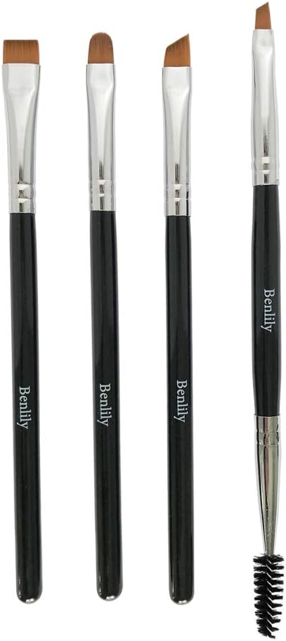 4pcs Eyebrow Brushes Set Eyeliner Groom Kit - Angled, Flat, Shader, and Spoolie Brush