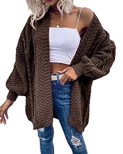 Dyexces Womens Oversized Cardigan Sweaters Open Front Cable Knit Lantern Long Sleeve Chunky Outwear Coats4