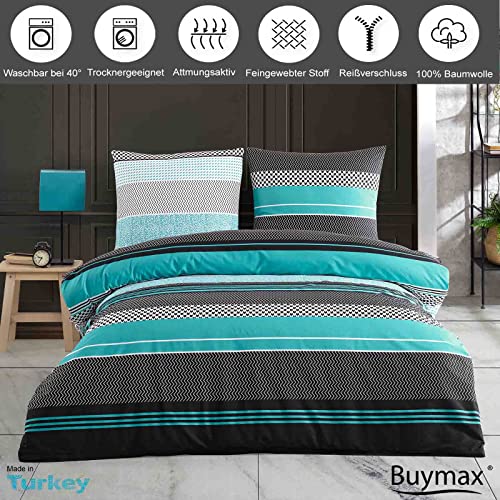 Buymax Bettwäsche 135x200 cm 4-teilig – Bettwäsche Set Renforcé 100% Baumwolle, 2 x Bettbezug 135x200 cm und 2 x Kissenbezüge 80x80 cm… – Ansicht 2