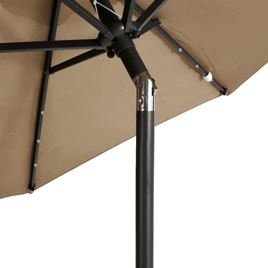 Homgoday Sombrilla jardín con Luces LED Poste Acero Taupe 225x225x212cm Sombrilla Terraza Exterior, Sombrilla Jardín Grande Orientable Jardín Parasol Balcón