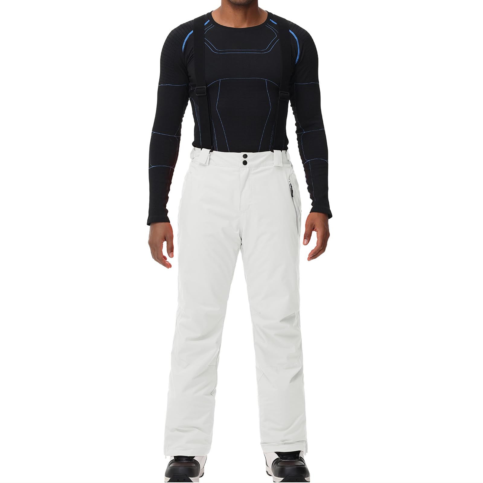 ALSOGO Skibroek voor heren, waterdicht, winddicht, wintersneeuwbroek, outdoor, snowboardbroek met afneembare bandjes, blauw, S