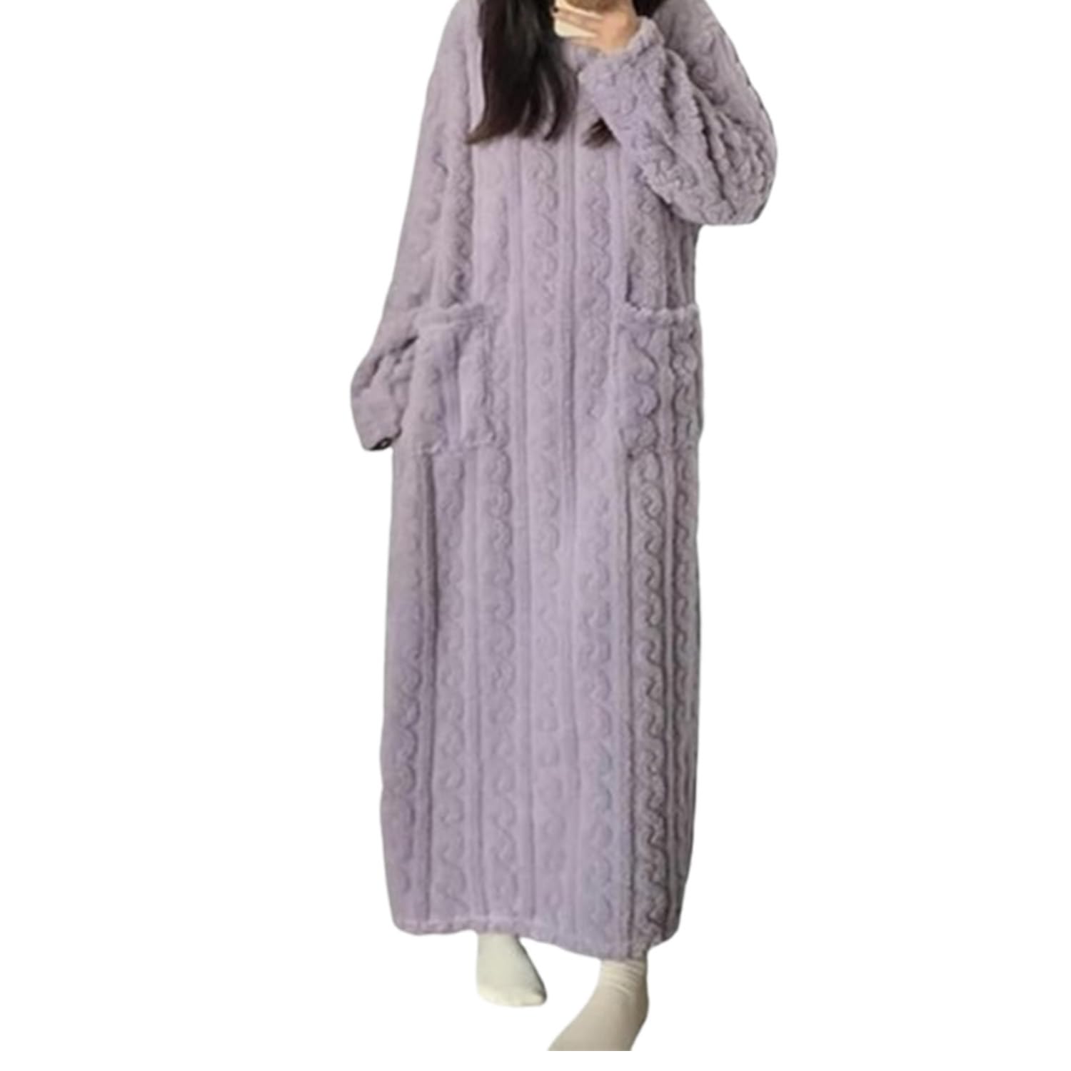 EEJBYTDI Women Coral Velvet Nightdress，Warm Plush Thicken Coral Velvet Nightdress，Winter Pajamas Warm Home Clothes Nightdress (Purple,xx_l)