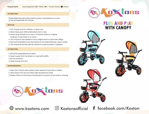 Image of Tricycle for Kids with Canopy and Comfort Seat - The Parents Choice for 1-5 Years Old, 30kg Max, Luxurious & Durable Trike. Advanced Parental Control Handle and Safety Belt, Red
