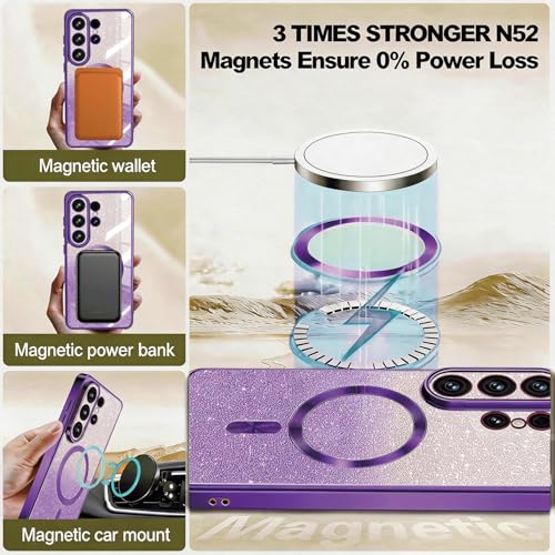 Image of Misscase for Samsung Galaxy S26 Ultra Case Compatible with MagSafe,Built-in Camera Lens Protector Full Protection Soft TPU Anti-Scratch Anti-Fingerprint Magnetic Glitter Slim Case Cover Purple