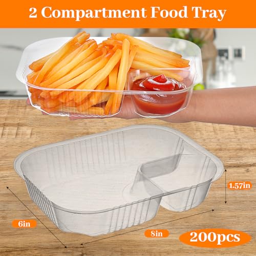 200 Pack 22 oz Nacho Trays, 6\" x 8\" Plastic 2 Compartment Food Serving Trays Disposable Sauce Cheese Dip Tray for Concession Stands Movie Night Carnival Christmas Party Snack Taco Chip Supplies - Thumbnail 2
