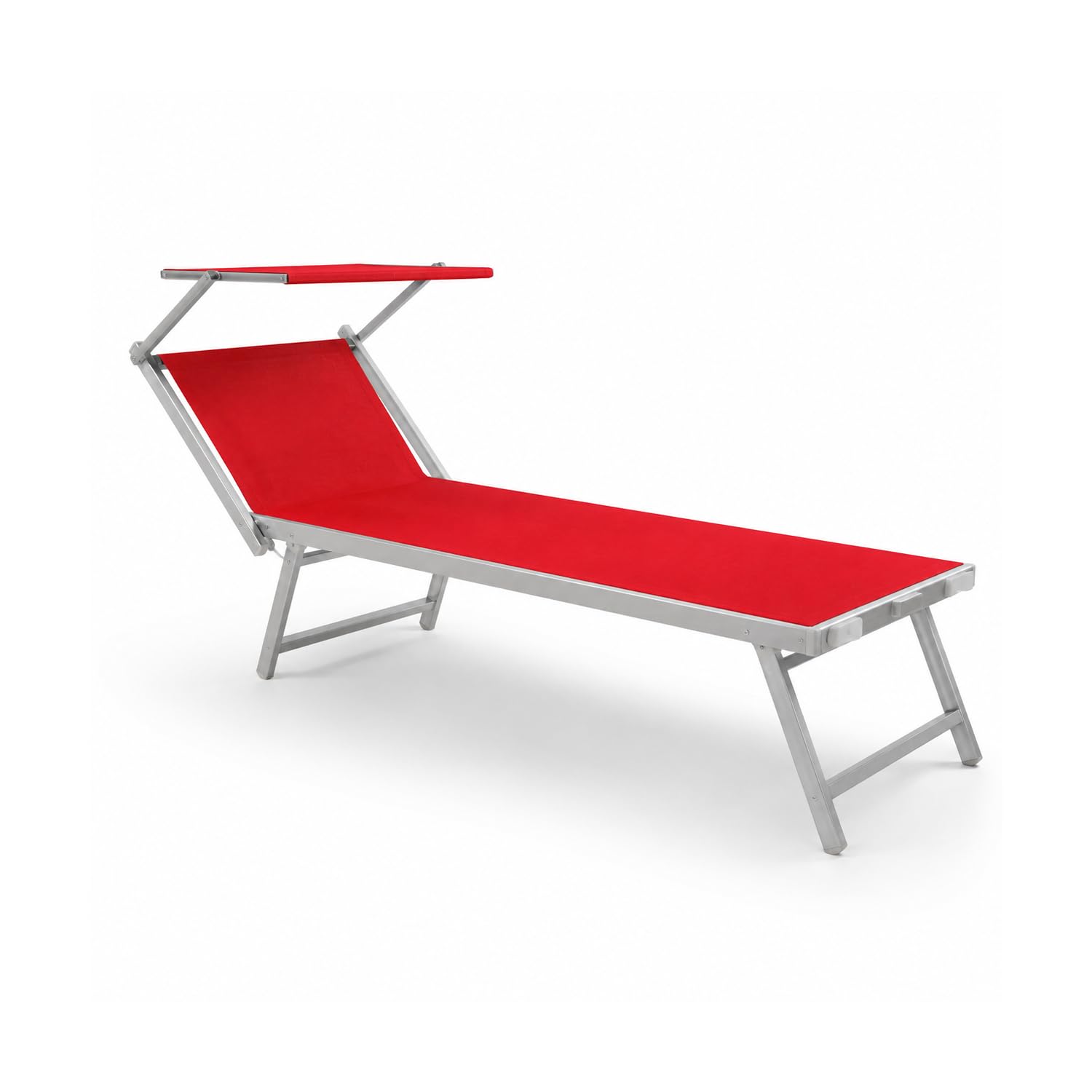 Bricozone Lettino Pieghevole Prendisole in Alluminio E Tessuto Textilene Professionale Con Tettuccio Parasole Orientabile Sdraio Per Mare Spiaggia Piscina Giardino 182 x 60 x 38 Cm Rosso