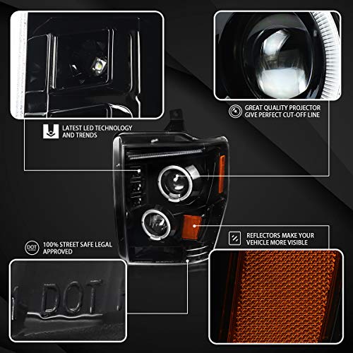 Autozensation Compatible With 2008-2010 Ford F250/F350/F450 Superduty Black Led Projector Headlights L + R Pair Headlamp #TOP2