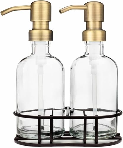 Miniatura 3 de Rail19 Juego de dispensador de jabón y mano de vidrio con bomba de metal, incluye organizador de metal, 8 onzas (Cali Chrome)