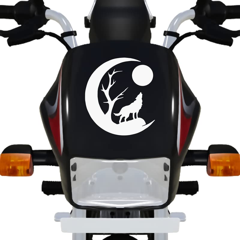 Dikoria Wolf in Night Bike Sticker for Racer Bike, Sports Bike, Scooter, Scooty | White Color Standard Size (6x6 Inch) | Design-Wolf in Night Bike Sticker White-464