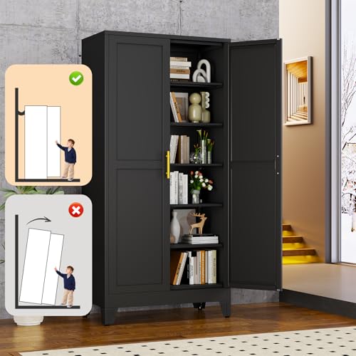 Image of Black Metal Storage Cabinet,75 inch Steel Cabinets for Home Office