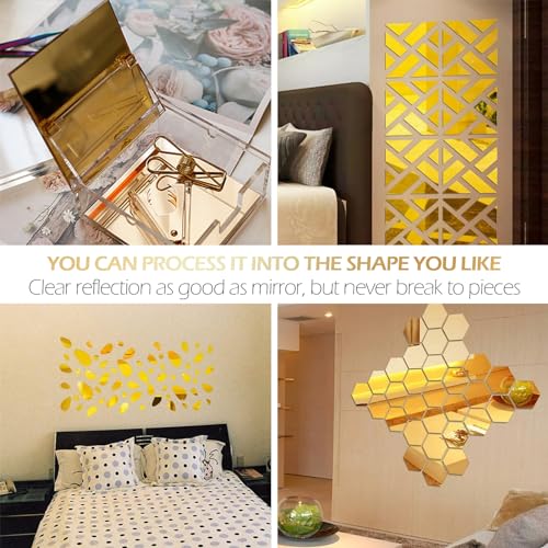 Image of Gold Mirror Acrylic Sheets, 3 Pack 12 inch x 12 inch Square Acrylic Sheets 1 /8 inch Thick (3mm) Rigid Tinted Mirror Acrylic Plastic Sheets for Cutting, Laser Cutting and Engraving