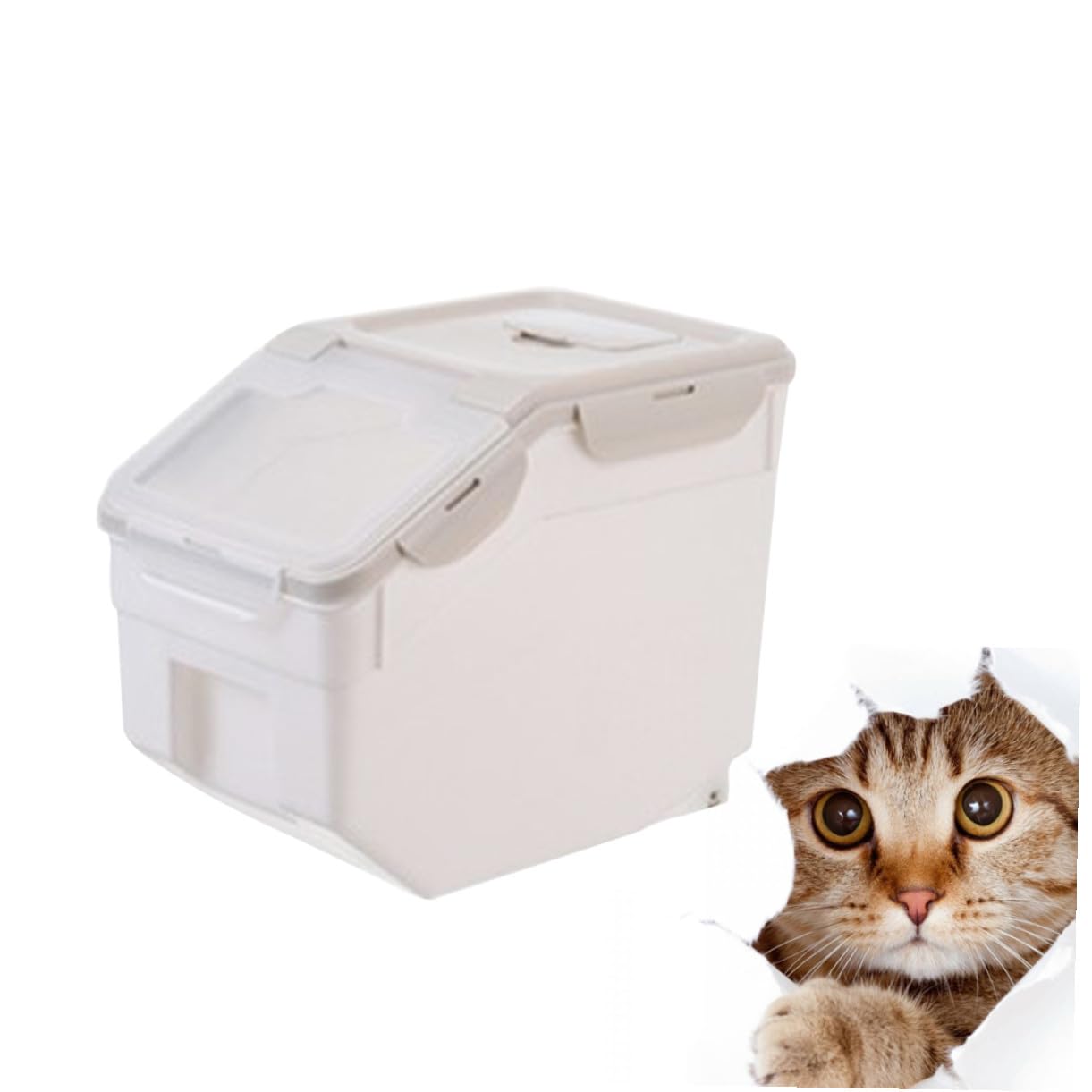 LALAFINA Contenitore per Crocchette per Cani Design Ermetico e Sicuro, Materiale Pp Beige, Forma a Barile, e Grande, Raffinato e Pratico per Conservazione Alimenti Pet