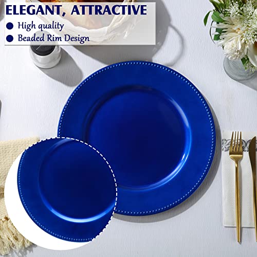 Gerrii 12 Pcs Metallic Bead Charger Plates 13 Inch Plastic Round Charger Plates Bulk Wedding Beaded Chargers For Dinner Plates, Table Party Event Decoration (Navy Blue) #TOP2