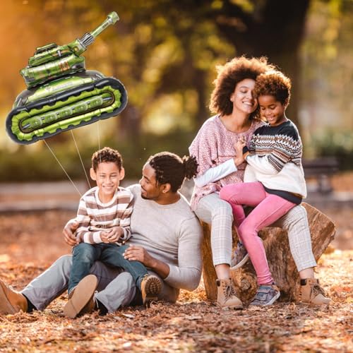 Zerodeko Army Tank Balloon Camouflage Tank 3D Foil Balloon Camo Army Themed Party Decoration for Kids Birthday Baby Shower - Image 3