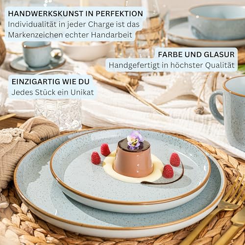 SÄNGER Rio Lagune | Tafelservice 18 teilig, Steingut Geschirr Set 6 Personen, 6x Speiseteller 6x Dessertteller 6x Schalen Geschirrset und Schale blau | VALUE COLLECTION