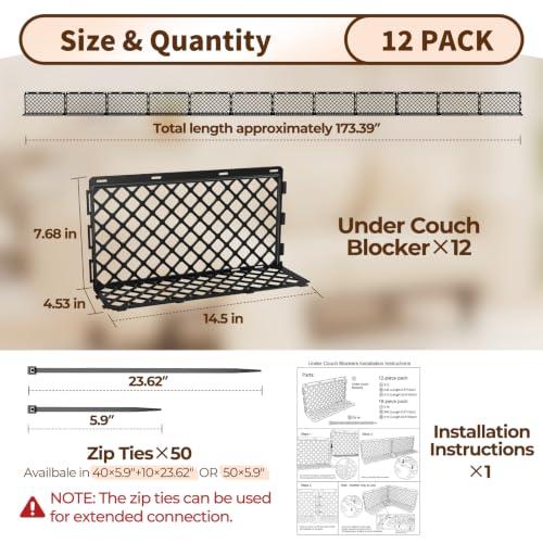 Goovilla Under Couch Blocker for Pets, 12 Pcs with 50 Zips Ties, Black - image 2