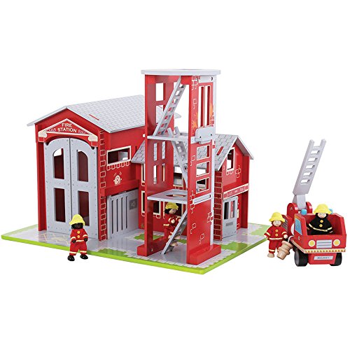 Bigjigs Baby Toys Heritage Playset Fire Station and Engine