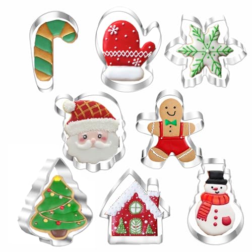 Repostería Y Gourmet, Kitchen Cortadores de galletas de Navidad, 8 formas de cortador de galletas navideñas, muñeco de nieve, árbol de Navidad, hombre de pan de jengibre, bastón de...