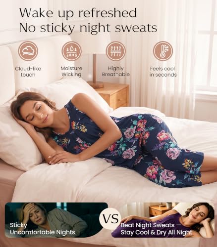 Image of NACHILA Pajamas for Women-Viscose Made from Bamboo, Sleeveless Pjs Tank Top Capri Pants Pajama Sets Cooling Sleepwear