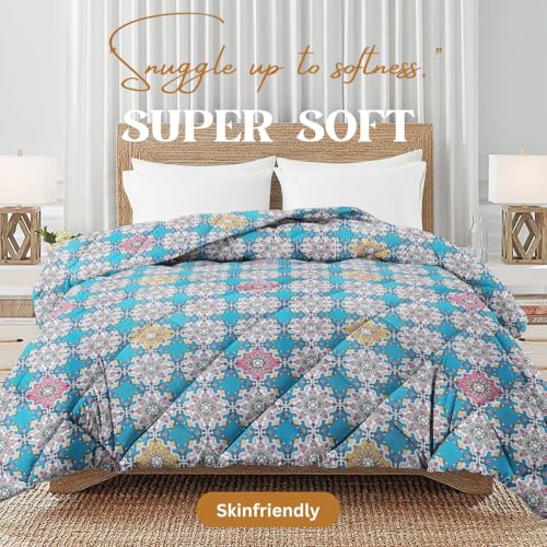 Image of Amazon Brand - Umi 220 GSM Reversible Microfiber AC Comforter /Duvets for Mild Winter | All Season King Size 3 Layered Quilted Blanket for Double Bed (228 cm x 254 cm Blue & White & Pink)