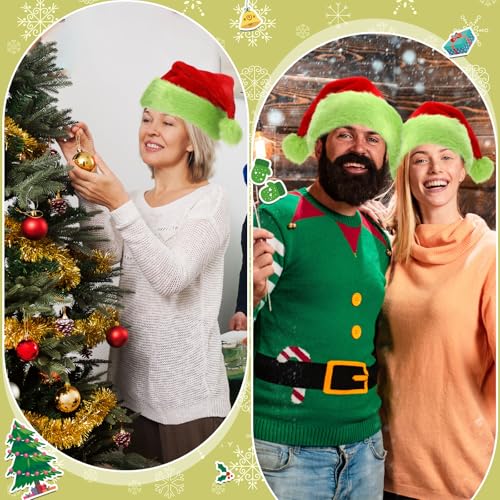 Image of 20 Pcs Santa Hats Bulk Plush Christmas Hats for Adults Women Men Holiday Party Costume(Red and Fluorescent Green)