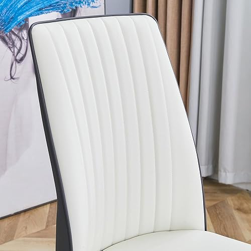 Miniatura 7 de Sillas para Comedor - Juego de 4 sillas de cuero blanco con respaldo alto para comedor, cocina, sala de estar (blanco roto + gris-4)