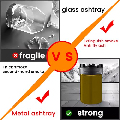 Image of Stainless Steel Ashtray with Water Tank - Quick Extinguishing, Windproof & Ash-Proof, Detachable & Easy to Clean Odor-Proof Design - for Indoor, Outdoor, Car, Office, and Home Use (Rose gold)