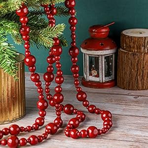 2 Pcs/ 8.2 Feet Rustic Wooden Bead Garland - Dark Red, Boho Farmhouse Christmas Tree Decor 2 Pcs 82 Feet Rustic Wooden Bead Garland Dark Red Boho Farmhouse Christmas Tree Decor