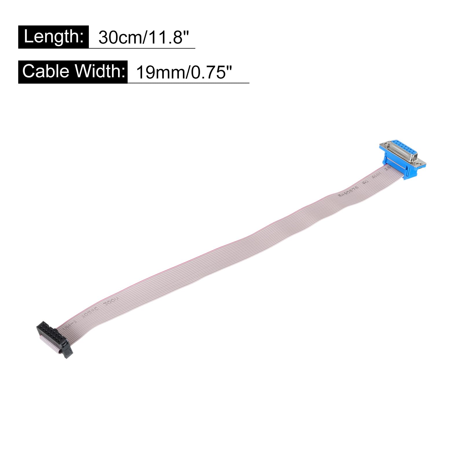 MECCANIXITY 16Pin Flat Ribbon Cable Grey DB15 Female to FC-16P 2.54mm Pitch 30cm Length DB Serial Port Cable for Computer, LED Display, DVD with 2 Screws