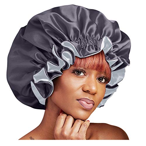 Gorro de satén con forro de satén para mujer, gorro de seda satinada, gorro para dormir, Negro, Talla única