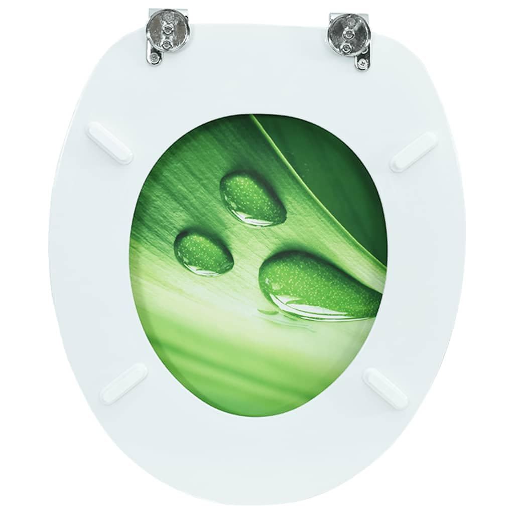 Sedile WC con coperchio in MDF verde, design a goccia d'acqua, robusto sedile WC con cerniere regolabili da 12 a 20 cm, adatto a tutti i comuni WC