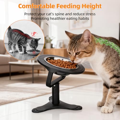 Gamelle surélevée chat support réglable et bol incliné en acier inoxydable - 3