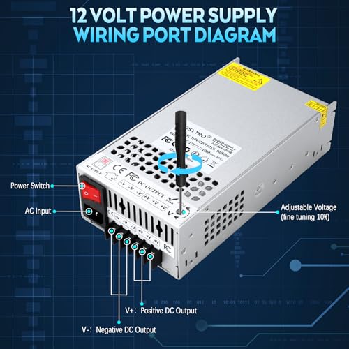 Image of Upgrade 12V Switching Power Supply, 1200W 100A 110v to 12v Converter, 12 Volt DC Power Supply with Safety Switch, for Led Strip, CCTV, 3D Printer, Motor Pump, Lab Computer, Without Power Cord