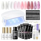 PEACECOLOR Kit Gel de Extensión de Uñas Set con Portátil U V Lámpara 6 Colores Blanco Transparente Rosa Extensión Nail Kit Uñas de Gel con Capa Top y Base Completo para Principiante Nail Art