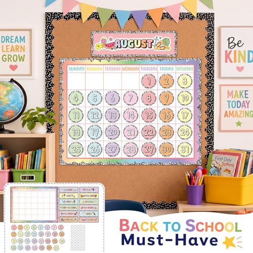 Colarr Classroom Calendar Pocket Chart Set with 12 Monthly Cards 31 Date Cards 200 Adhesive Dots Composition Notebook Bulletin Board Calendar for Classroom School Office Decor Back to School Supplies - Image 4