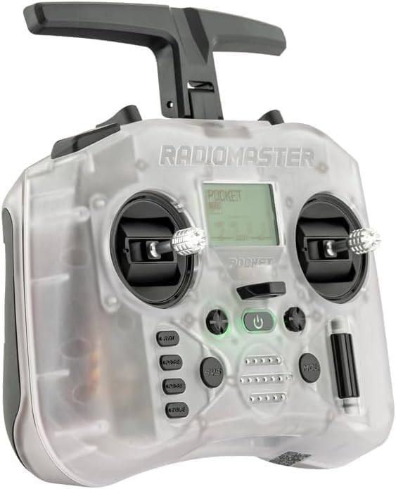 Radiomaster Pocket Hall Gimbal EdgeTX Transmitter Remote Control Portable Lightweight Built in LED Light Foldable Antenna (ELRS Transparent M2 with Battery)